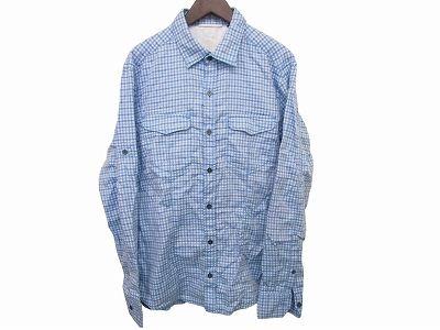 ダーバン DURBAN ギンガムチェック シャツ 長袖 ロゴボタン ブルー 青 水色 Lサイズ 0511 メンズ_画像1
