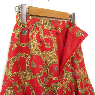 KAZAGURUMA アトリエカザグルマ 日本製 ヴィンテージ レトロ スカート ティアード スカーフ柄 赤 レッド レディース_画像6