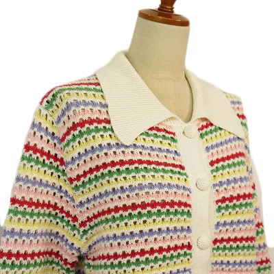 ザラ ZARA カーディガン Rainbow Striped Knit Collared Cardigan Sweater S 白 ホワイト レディース_画像5