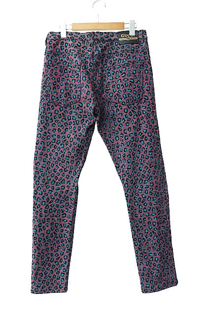 グッチ GUCCI Pink and Blue Leopard Print Skinny Jeans ピンク アンド ブルー レオパード プリント スキニー デニム ジーンズ 548271 34の画像2