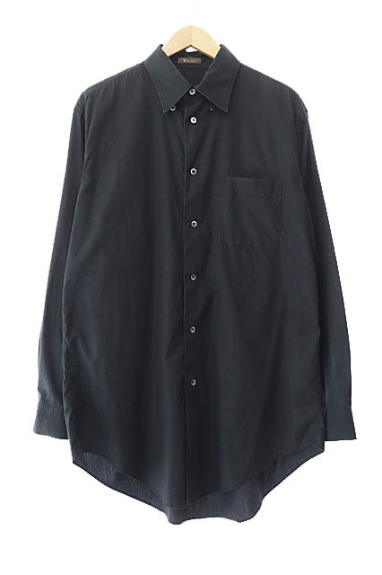 ヨウジヤマモト ワイズ フォーメン YOHJI YAMAMOTO Y's for men 90s コットン 長袖 ドレス シャツ L 黒 ブラック ブランド古着ベクトル 240_画像1