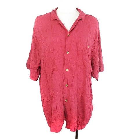 ザラ ZARA シャツ オープンカラー 七分袖 薄手 刺繍 プリント XL 赤 レッド トップス /BT メンズ_画像1