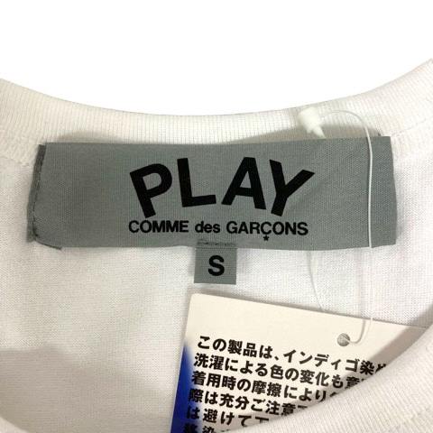 未使用品 プレイコムデギャルソン PLAY COMME des GARCONS YZ-T046 Tシャツ クルーネック コットン プリント ロゴ 半袖 S ホワイト メンズ_画像3