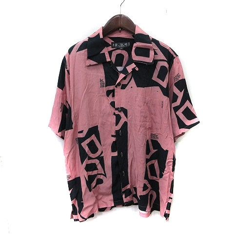 バル bal シャツ 半袖 総柄 L ピンク 黒 ブラック /YI メンズの画像1