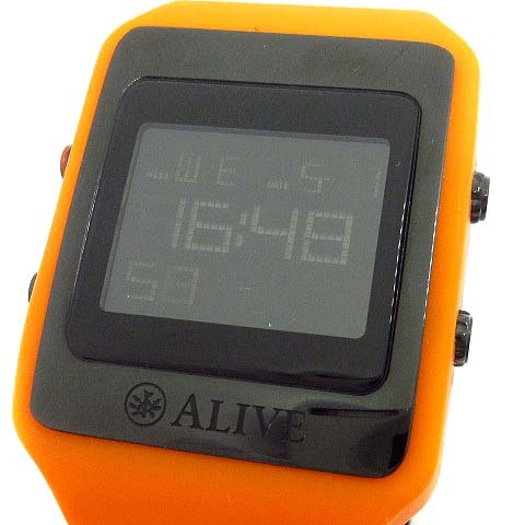  alive ALIVE wristwatch digital square silicon watch orange black 