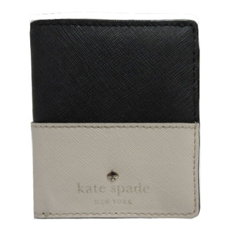 ケイトスペード KATE SPADE ミニ財布 二つ折り PVCレザー 型押し ロゴ バイカラー 配色 ブラック 黒 ベージュ レディース_画像1