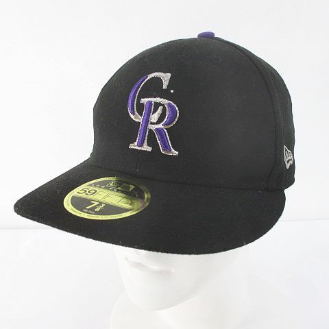 未使用品 ニューエラ NEW ERA 59FIFTY キャップ 野球帽 帽子 58.7cm 黒系 ブラック 刺繍 ステッチ メンズの画像1