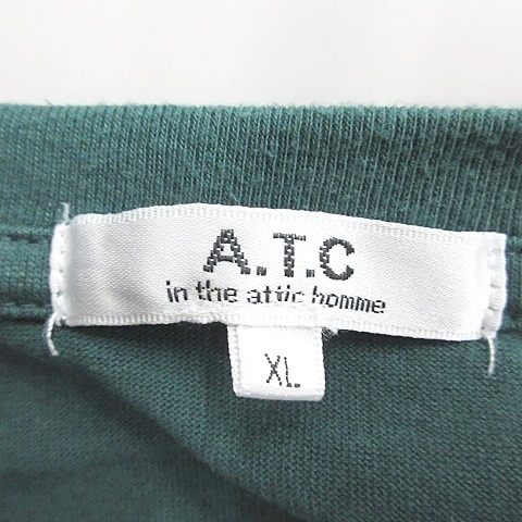 インジアティック In The Attic A.T.C Tシャツ 半袖 丸首 リブ ワッペン プリント 緑 グリーン XL メンズ_画像3