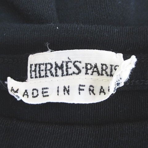 エルメス HERMES 長袖 Tシャツ カットソー ロンT 42 黒系 ブラック フランス製 綿 コットン 無地 レディース_画像3