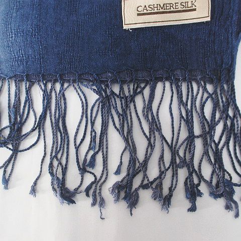 CASHMERE SILK ストール マフラー ネイビー 紺系 グラデーションカラー フリンジ レディース_画像4