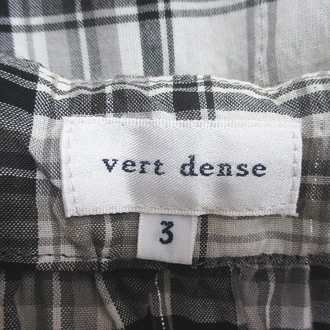 ヴェールダンス Vert Dense ノースリーブ シャツ ブラウス 3/L 黒系 ブラック チェック リボン 綿 コットン レディース_画像3