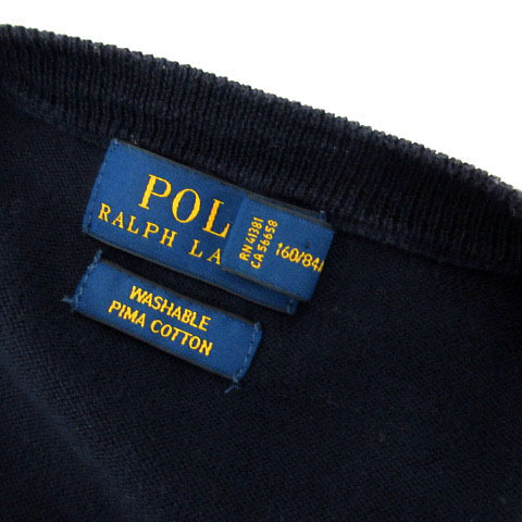 ポロ ラルフローレン POLO RALPH LAUREN カーディガン ニット 丸首 ポニー刺繍 長袖 ピマコットン ウォッシャブル 紺 SP 160/84A_画像9