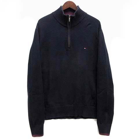 トミーヒルフィガー TOMMY HILFIGER ハーフジップ コットン ニット セーター 長袖 ワンポイント ネイビー 紺 XL 11-2231802 メンズ_画像1