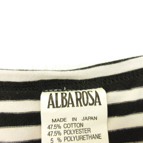 アルバローザ ALBA ROSA クロップドカットソー カシュクール 長袖 ボーダー ストレッチ 黒 白 *A85 レディース_画像3