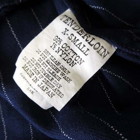 テンダーロイン TENDERLOIN シャツ ワークシャツ ストライプ ロゴ ワッペン 長袖 XS 紺 ネイビー 白 小さいサイズ 日本製 レア 希少_画像6