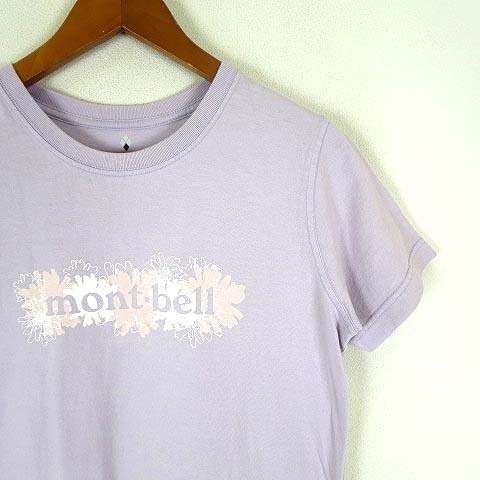 モンベル Montbell Tシャツ カットソー 花柄 フラワー ロゴ プリント クルーネック コットン 半袖 M ラベンダー_画像3