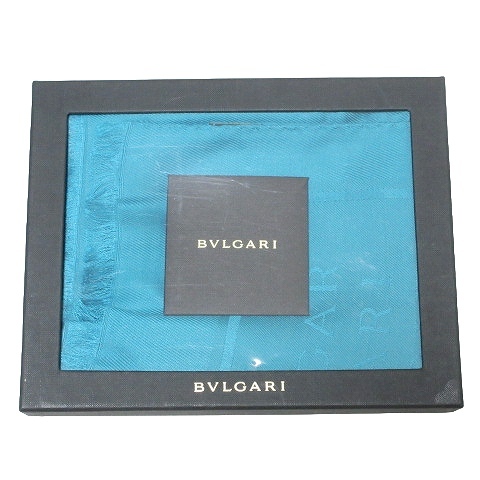 未使用品 ブルガリ BVLGARI 未使用 ロゴ ストール スカーフ 大判 シルク ウール フリンジ 青 ブルー レディース IBO53 X レディース_画像9