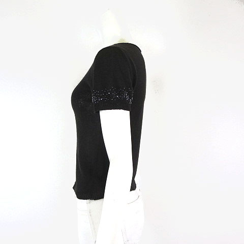 コムサデモード COMME CA DU MODE ニット サマー セーター シアー リネン 100％ ビーズ装飾 半袖 M 9 黒 ブラック レディース_画像7