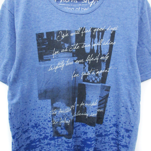ミッシェルクランオム M.K HOMME Tシャツ カットソー 半袖 ラウンドネック ロゴ プリント マルチカラー 48 L 青 黒 ブルー ブラック /FF26_画像3