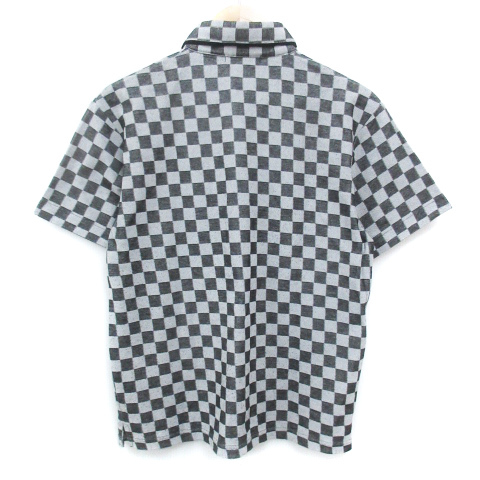 ミッシェルクランオム M.K HOMME ポロシャツ 半袖 ポロカラー ブロックチェック柄 48 L 白 黒 ホワイト ブラック /FF34 メンズ_画像2