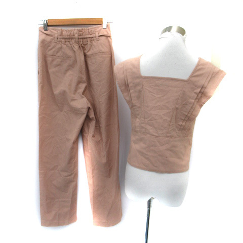  Mystic setup top and bottom cut and sewn square neck tapered pants flax linen. on F under 1 pink beige lady's 