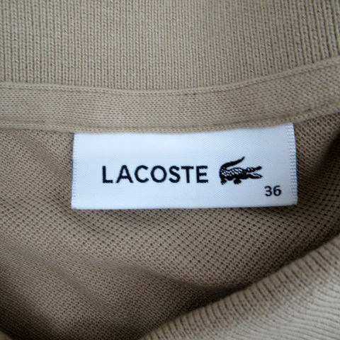 ラコステ LACOSTE ポロシャツワンピース マキシ丈 ロング丈 半袖 ポロカラー ロゴ刺繍 36 S ベージュ /SM27 レディース_画像5