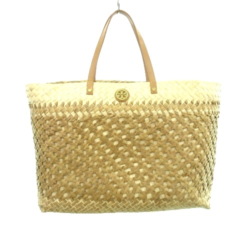 トリーバーチ TORY BURCH 美品 トートバッグ スクエア ロゴ カゴバッグ ワンショルダー 大容量 茶 ブラウン レディース_画像1