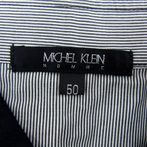 ミッシェルクランオム M.K HOMME シャツ 半袖 ポロカラー 無地 薄手 50 L 紺 ネイビー /YS18 メンズ_画像6
