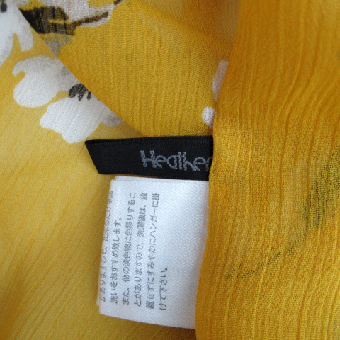  Heather Heather One-piece 7 minute sleeve round neck see-through ribbon total pattern flair sleeve F multicolor yellow yellow lady's 