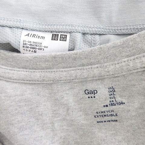 ギャップ GAP ユニクロ UNIQLO Tシャツ パンツ 2枚セット 半袖 Vネック ロング丈 ストレッチ グレー 緑 グリーン L_画像3