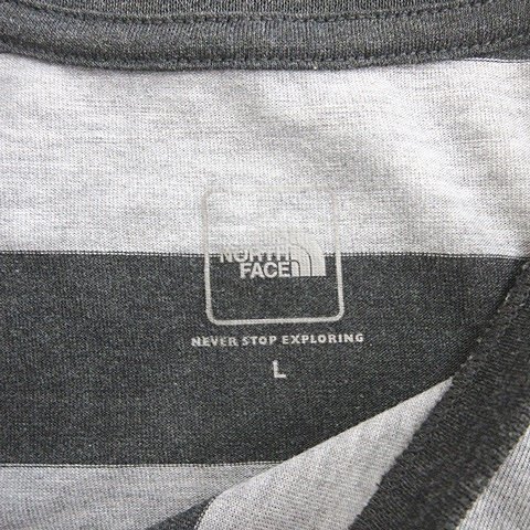 ザノースフェイス THE NORTH FACE Tシャツ クルーネック ロゴ 半袖 ボーダー グレー チャコール L NT32082 メンズ_画像3