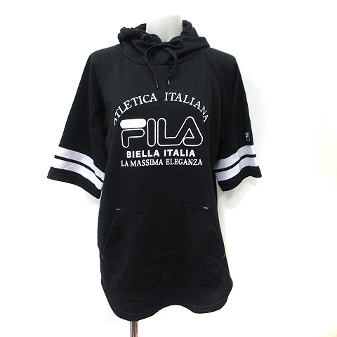 フィラ FILA パーカー プルオーバー チュニック 半袖 L 黒 ブラック /YI レディース_画像1