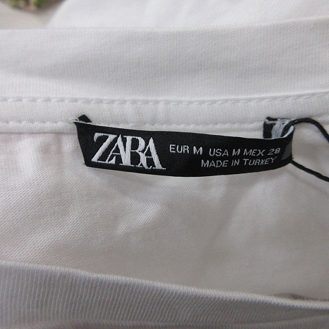 未使用品 ザラ ZARA Tシャツ カットソー フレンチスリーブ 切替 刺繍 レース 白 ホワイト 赤 レッド /YI レディース_画像5