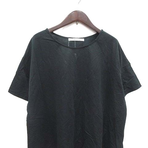 未使用品 ルノンキュール Lugnoncure Tシャツ カットソー 五分袖 ボートネック タック F 黒 ブラック /CT レディース_画像2