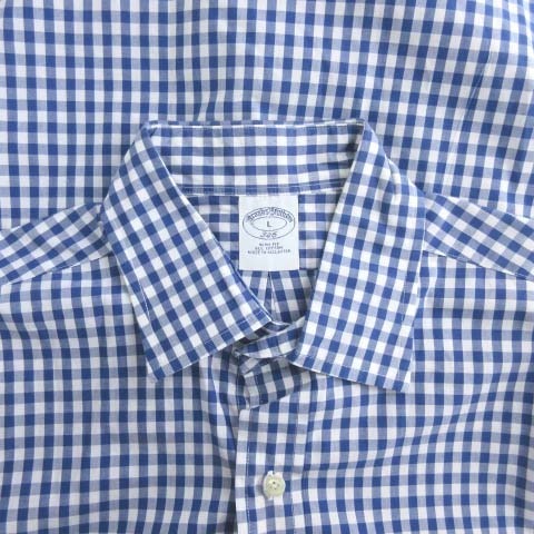 ブルックスブラザーズ BROOKS BROTHERS カジュアルシャツ ギンガムチェック 半袖 L 青 ブルー 白 ホワイト /KL メンズ_画像4