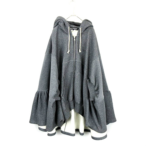 ジュンヤワタナベ JUNYA WATANABE 23AW 裏起毛ジップアップ ポンチョ風パーカー フーディ ジャケット グレーM JL-009 レディース_画像1