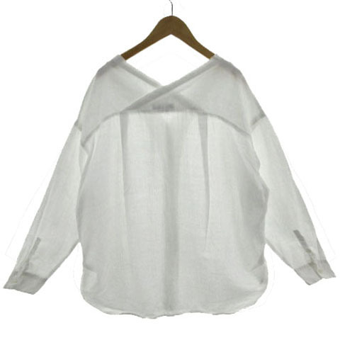 シンプリシテェ SIMPLICITE シャツ V襟 長袖 バッククロスVネック ラミー100％リネン系 ホワイト 白 F レディース_画像6