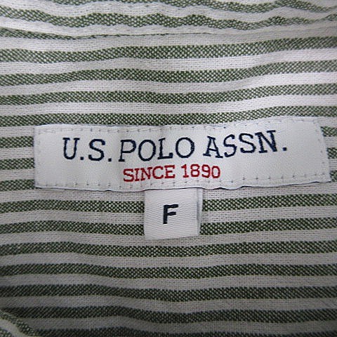 ユーエスポロアッスン U.S. POLO ASSN. シャツ ステンカラー 長袖 コットン 薄手 ストライプ ワンポイント F 緑 グリーン トップス メンズ_画像7