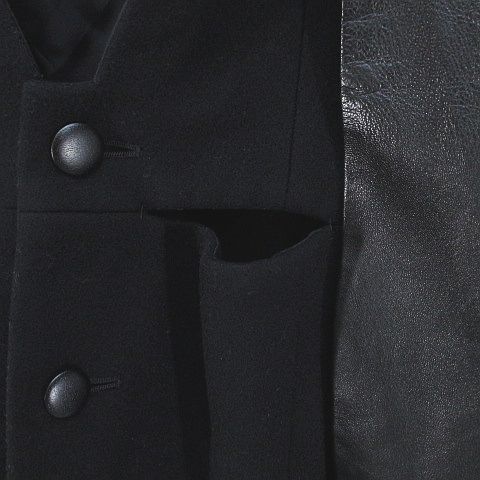 ヨウジヤマモト YOHJI YAMAMOTO レイヤードコート ジャケット S 黒系 ブラック 毛 ウール ボタン レザー 日本製 レディース_画像5
