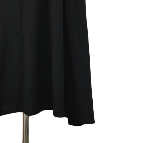 ナチュラルクチュール natural couture ワンピース フレア ロング スキッパー ウエストゴム タック 無地 半袖 F 黒 ブラック レディース_画像3
