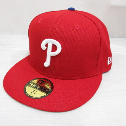 未使用品 ニューエラ NEW ERA 59FIFTY 5950 MLB フィラデルフィア フィリーズ ベースボール キャップ 帽子 7 1/8 56.8cm 赤 レッド 正規品_画像1