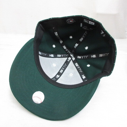 未使用品 ニューエラ NEW ERA 59FIFTY 5950 MLB オークランド アスレチックス キャップ 帽子 7 1/2 59.6cm 緑 グリーン ピンストライプ_画像6