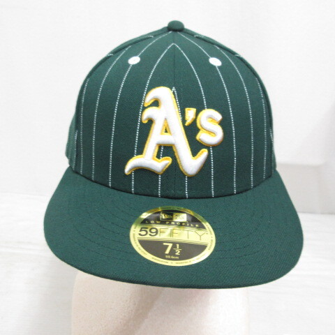 未使用品 ニューエラ NEW ERA 59FIFTY 5950 MLB オークランド アスレチックス キャップ 帽子 7 1/2 59.6cm 緑 グリーン ピンストライプ_画像2