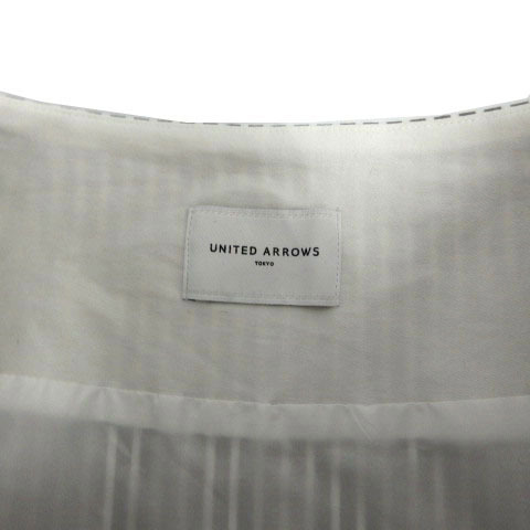 ユナイテッドアローズ UNITED ARROWS スカート フレア アシンメトリー ロング丈 日本製 コットン混 ストライプ 白 グレーブラウン 36_画像9