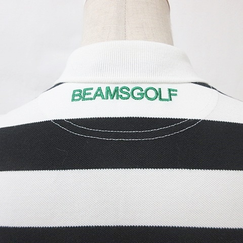 ビームスゴルフ BEAMS GOLF ポロシャツ ノースリーブ ボーダー 刺繍 鹿の子 白 黒 緑 ホワイト ブラック グリーン S レディース_画像7