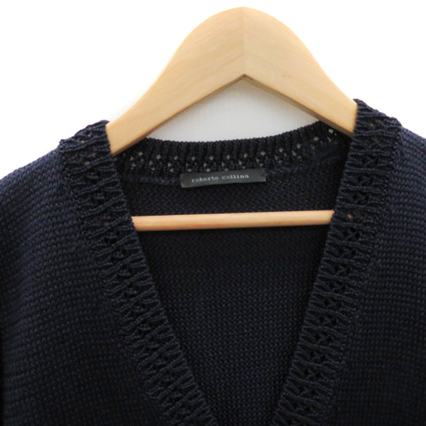ro belt collie naROBERTO COLLINA knitted tunic short sleeves V neck plain navy blue navy /YK29 lady's 