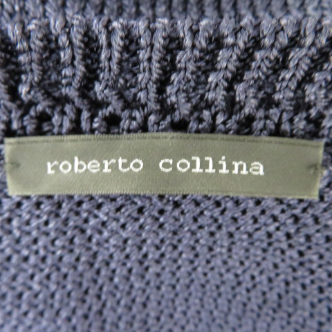 ro belt collie naROBERTO COLLINA knitted tunic short sleeves V neck plain navy blue navy /YK29 lady's 