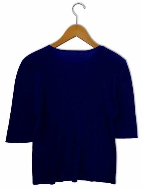 プリーツプリーズ PLEATS PLEASE クルーネック 5分袖 細プリーツ シャツ カットソー 3 BLUE(ブルー) レディース_画像2
