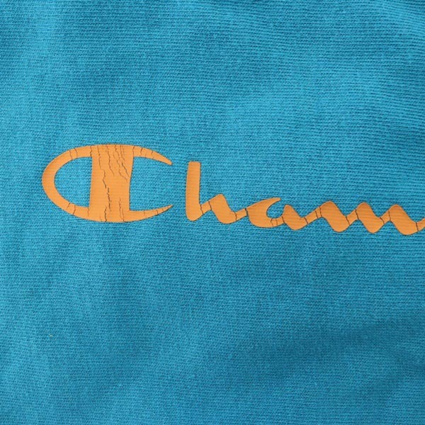 チャンピオン CHAMPION リバースウィーブショートスリーブTシャツ 半袖 切替 クルーネック ロゴプリント ワッペン M 青 ブルー CW-X301_画像6