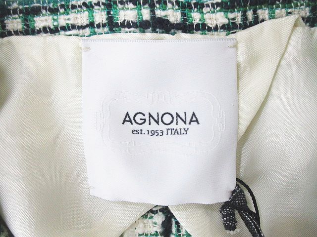 未使用品 アニオナ AGNONA チェック柄 ツイード ジャケット 44 緑系 グリーン テーラード 裏地 ボタン イタリア製 タグ付 レディース_画像3